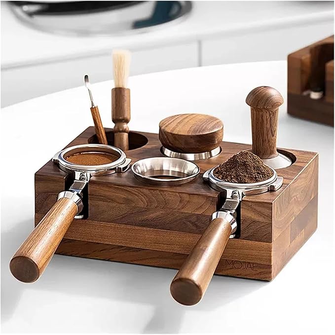 Walnut Wood Coffee Filter Holder, Espresso Tamper Mat Stand, Coffee Maker Support Base Rack, Barista Accessories(Blue)