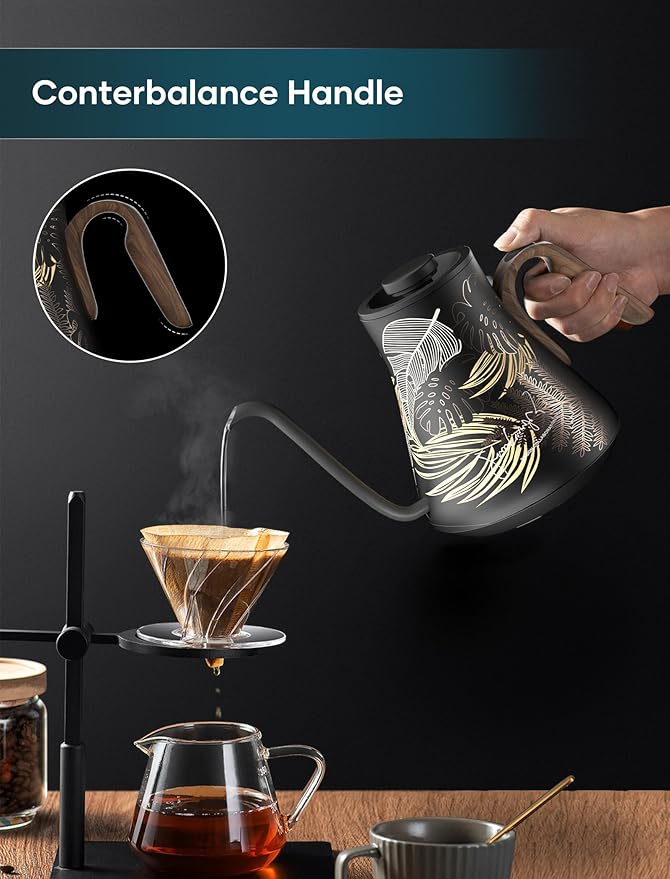INTASTING Electric Kettle, Gooseneck Electric Kettle, ±1℉ Precise Temperature Control, Stainless Steel Interior, Quick Heating for Pour Over Coffee, Tea & Boiling Water, 0.9L (Rainforest)