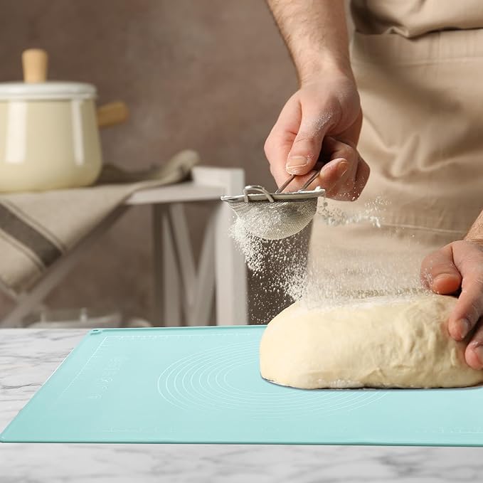 uxcell Silicone Pastry Mat, 19.7" x 15.8" Silicone Baking Mat with Measurements, Non-Stick Dough Rolling Mat for Making Pastry Cookies Bread Pizza Green