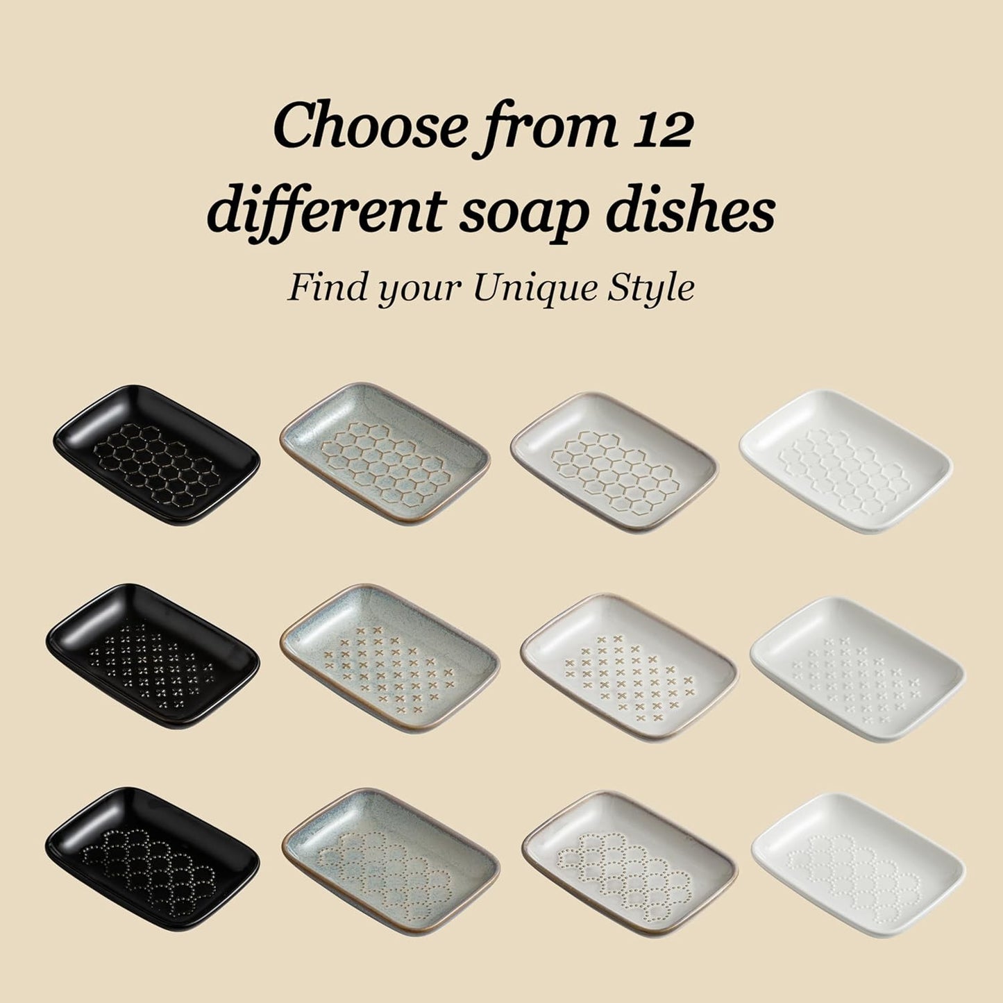 Gomakren Soap Dish for Shower, Bar Soap Holder, Ceramic Soap Dishes for Bar Soap, Sponge Holder Soap Saver Soap Tray for Bathroom Kitchen Sink, 5.5 Inch, Gray