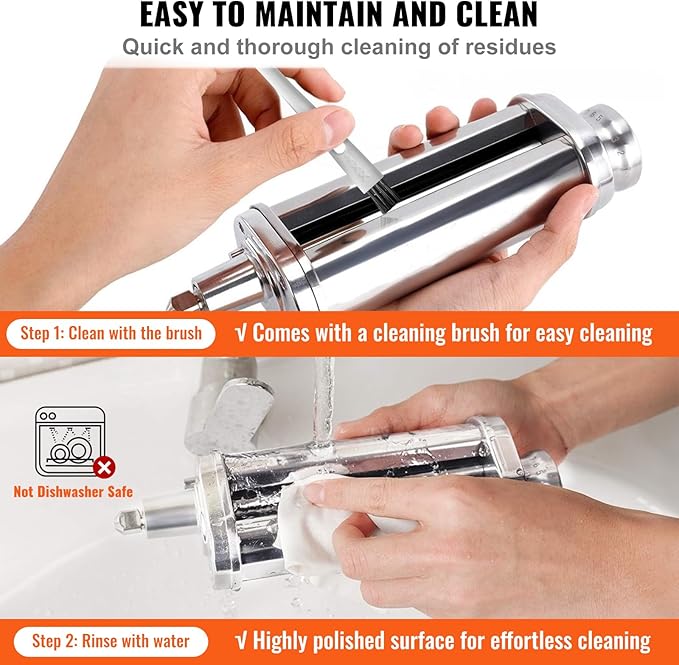 VEVOR Pasta Attachment for KitchenAid Stand Mixer, Stainless Steel Pasta Maker Attachment Includes Pasta Sheet Roller, Spaghetti Cutter, Fettuccine Cutter, 8 Adjustable Thickness Knob Pasta Maker 3Pcs