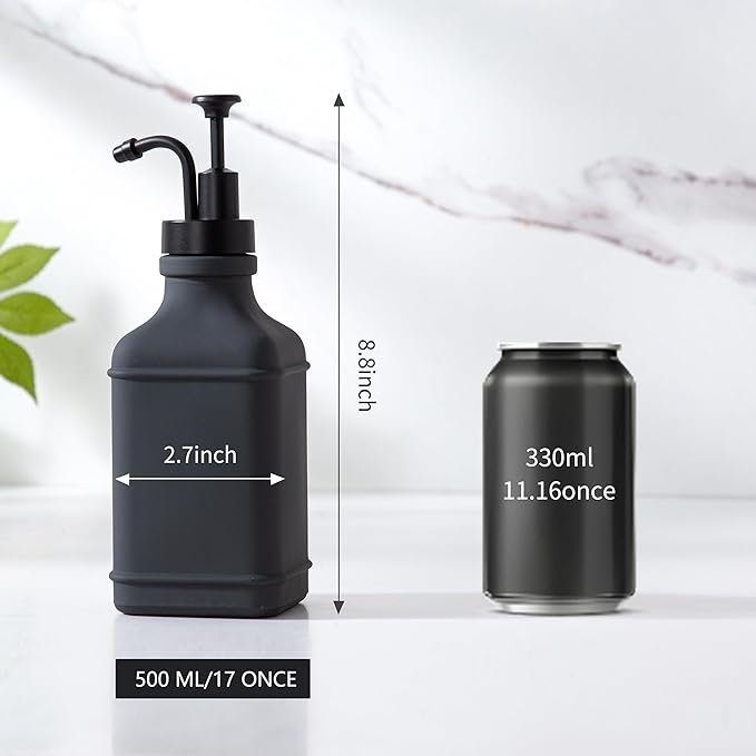 Enra Glass Soap Dispenser,17oz Gray Bathroom Soap Dispenser,Hand Liquid Soap Dispensers with Stainless Steel Pump for Bathroom,Kitchen(Dark Gray)