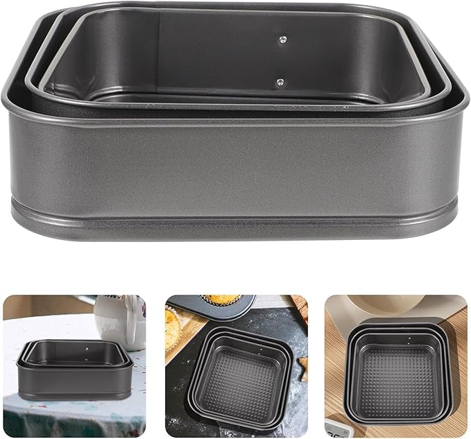 Springform Cake Pan Set of 3 (4, 7, 9 Inch) Square Leakproof Nonstick Cheesecake Pans with Removable Bottom Carbon Steel Bakeware