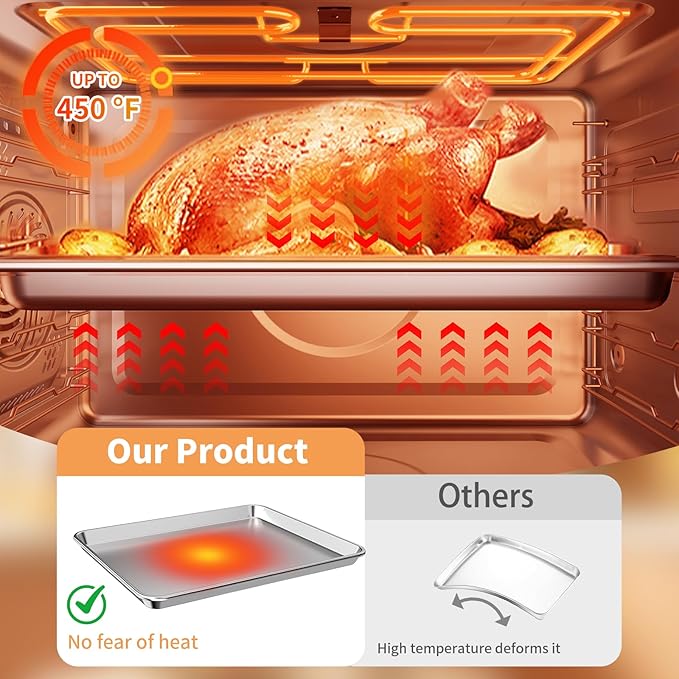 Baking Sheet Set of 2, Stainless Steel Cookie Sheets Baking Sheet Pan, 16 x 12 Inch Thicker and Firmer Baking Pans Set, Non-stick, Non toxic & Heavy Duty & Easy Clean,Dishwasher Safe
