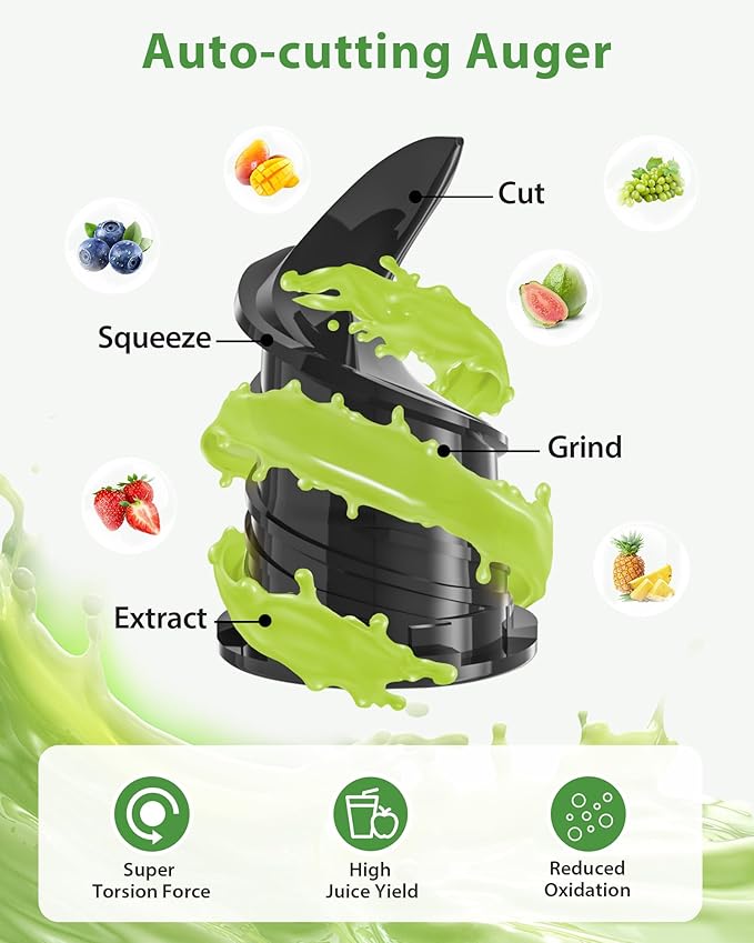 ECOSELF Juicer Machines - Wide Mouth Feed Chute For Fruits and Leafy Greens - Juice Extractor Machine With Self Feeding & Hands-Free Design For Family - Cold Press Juicer Easy to Clean（With Brush）