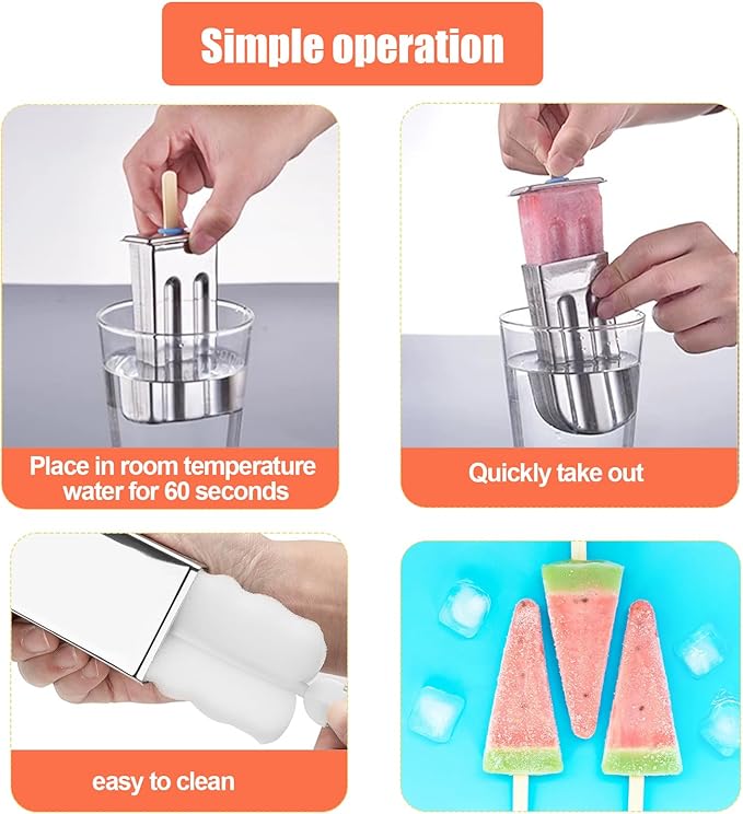 Stainless Steel Popsicle Molds, Set of 6 Ice Cream Maker, Ice Pop Molds With Holder, Metal Reusable Homemade Popsicle Molds with Sticks and Bags (Triangle Cup, No Slot)