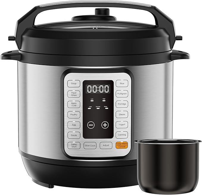 DUMOS Electric Pressure Cooker 16-in-1, 8QT Programmable Multi Cooker with 12 One-Touch Presets, Soup Steam Yogurt and More, Ceramic Inner Pot Delay Start & Keep Warm, Includes Recipe Guide, Silver