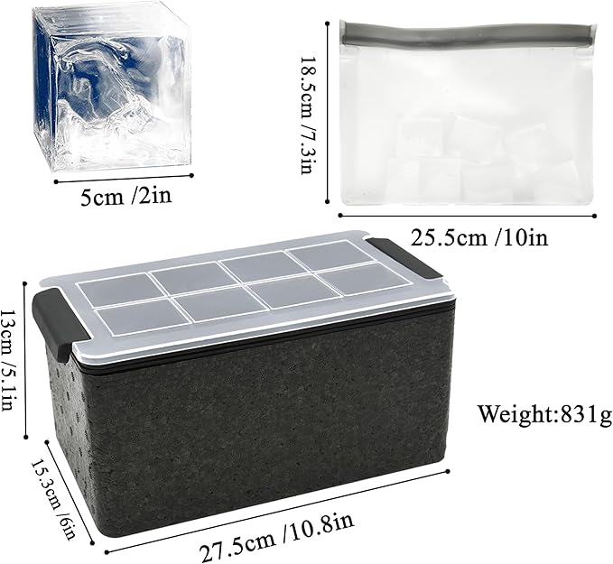 Bangp Crystal Clear Ice Cube Maker,8 Large 2" Square Pure Ice Cubes for Cocktails,Bourbon & Drinks,Clear Ice Cube Mold with Reusable Ice Storage Bag,Whiskey Gifts for Men