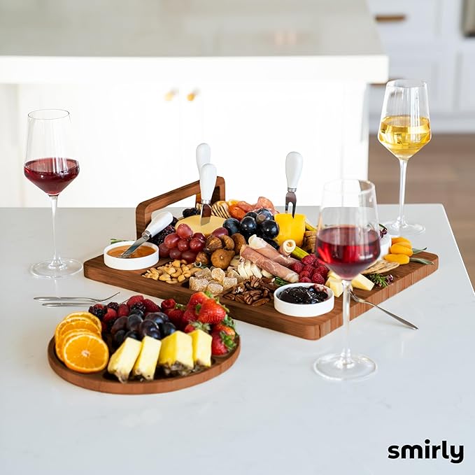 SMIRLY Charcuterie Boards Set - Large Bamboo Cheese Board Set - House Warming Gifts New Home, Wedding Gift for Couple, Bridal Shower Gift, Birthday Gifts for Women