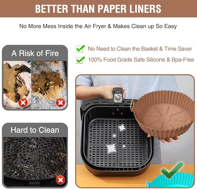 Air Fryer Silicone Liners for Ninja Air Fryer AF101 4 QT AF150 AF161 5.5 QT MAX XL, for COSORI/Gourmia/PowerXL/InstantPot/Philips 4QT and Most 3 to 5 QT Airfryers, Better than Parchment Paper Liners