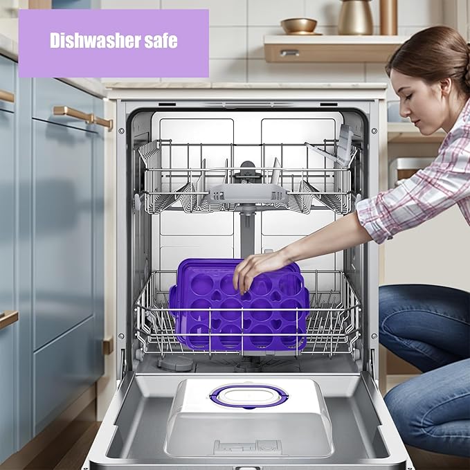 VGOODALL Cupcake Carrier, Rectangle Cake Plate with Lid, 12 Capacity Cup Cake Portable Container Dessert Holder with Handle for Family Picnics and Party Events, 2-in-1 Design, Purple