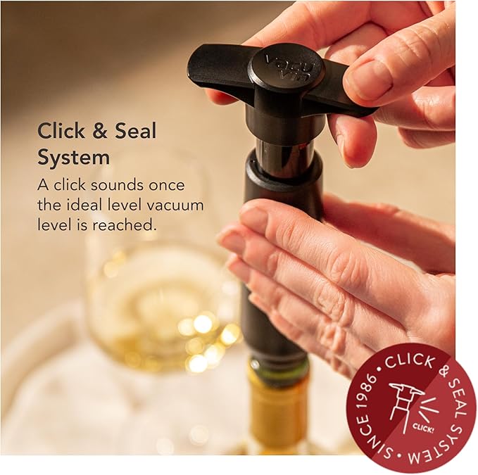 Vacu Vin Original Wine Saver with 4 Vacuum Bottle Stoppers – Wine Preserver Pump for Red or White Wine – Manual Air Remover System – Airtight Seal – Keep Wine Fresh Longer – Black