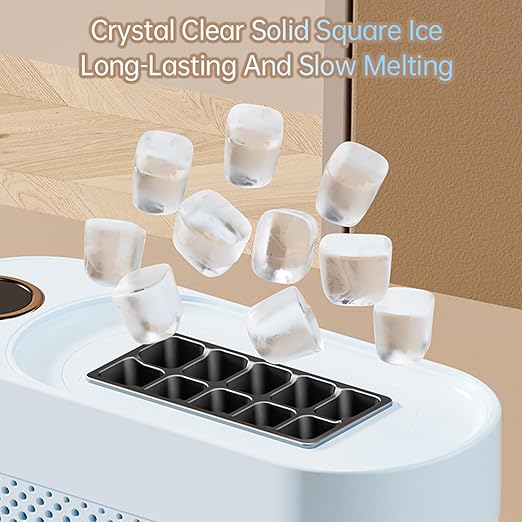 Mini Ice Maker, 10 Cubes Portable Countertop Ice Machine Makes in 15 Mins Quiet 120W Automatic for Home Office Bar Camping Party (US Plug)