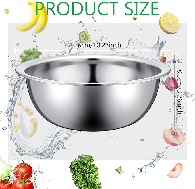 Pinkunn 12 Pcs Stainless Steel Mixing Bowls, Nesting Metal Salad Prep Bowls Bulk Reusable Baking Food Container Large Medium Small for Kitchen Hotel Restaurant Cooking, Silver (10.2 x 3.26 Inch)
