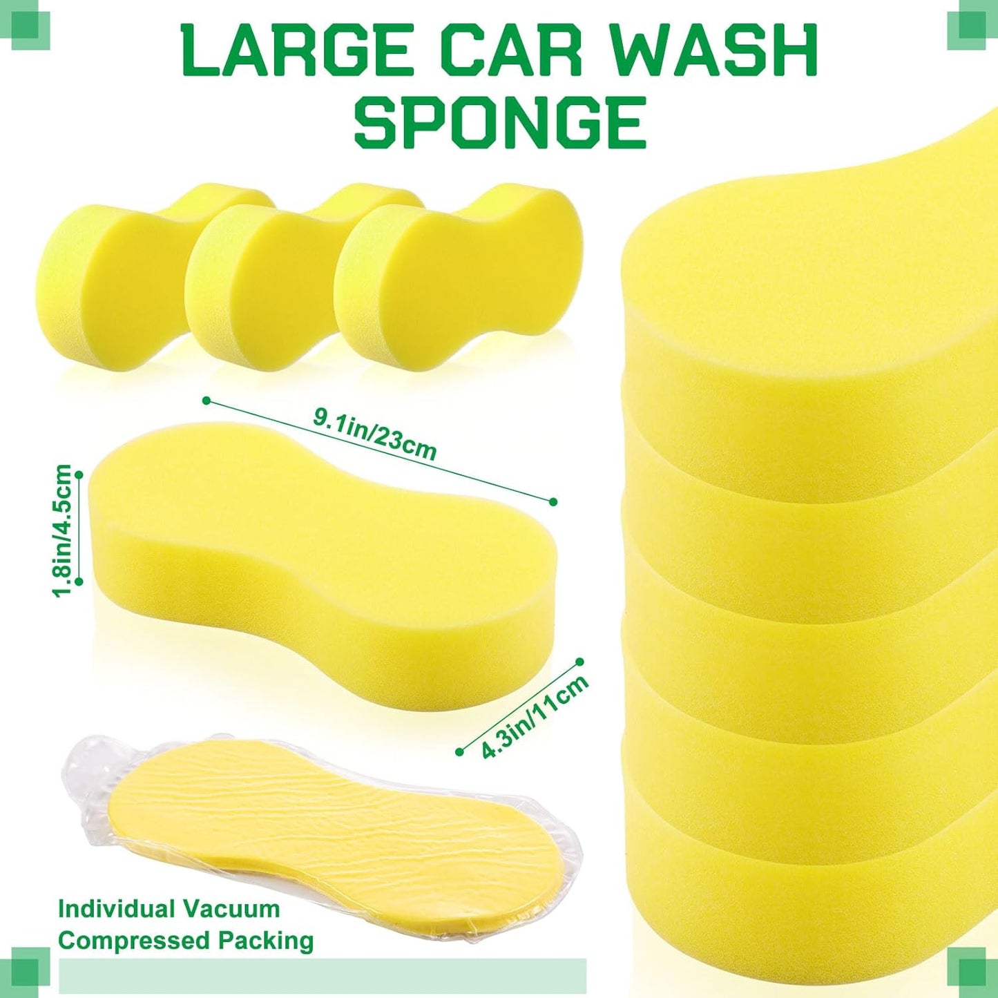 Vesici 48 Pack Large Sponges Bulk Multi-Purpose Extra Large Sponge for Washing Cars Field Day Water Games Household Cleaning Car Boat Bike Kitchen Bathroom Vacuum Compressed Packing (Bright Yellow)