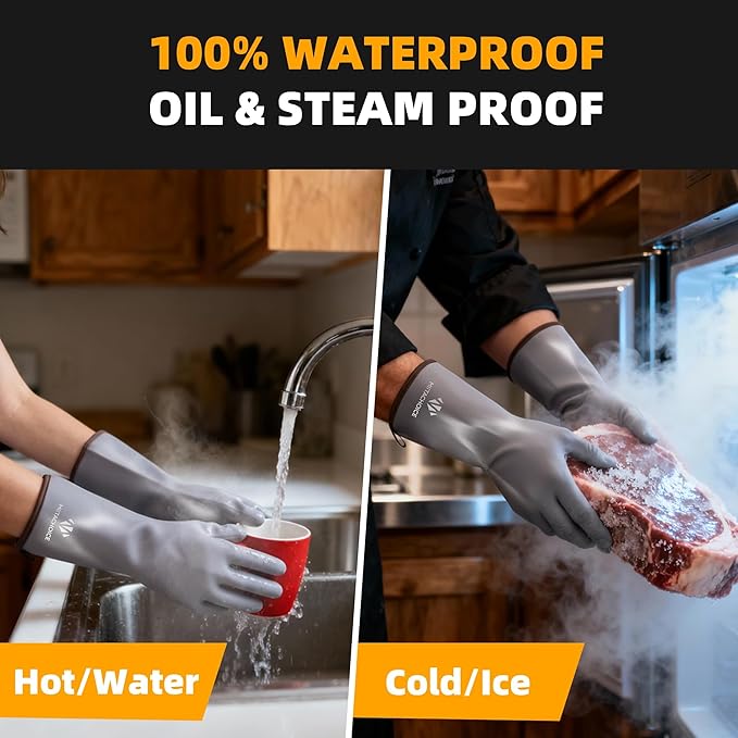 M-Size Pitmaster Gloves - Liquid Silicone BBQ Gloves Heat Resistant 482°F, Waterproof Smoker Oven Mitts for Grilling & Baking, 13" Long for Women & Medium Hands (Grey)