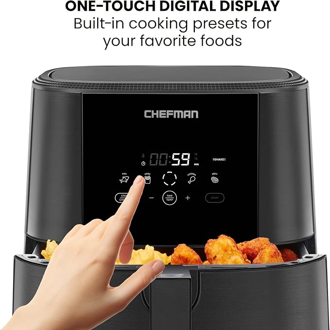 Chefman TurboFry Touch Air Fryer, 8-Qt. Family Size, with Divider Fryer Basket for Dual Cooking Action, One-Touch Digital Controls for Healthy Cooking, Nonstick Dishwasher-Safe Parts, Black