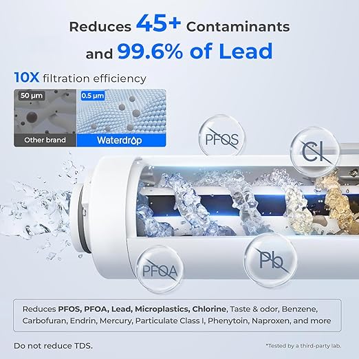 Waterdrop Rechargeable Water Filter Pitcher, Reduce 99.6% of Lead and 45+ Impurities, 1-Year Electric Water Dispenser, Instant 15-Cup Countertop System, NSF/ANSI 401&53&42&372, NOT Reduce TDS