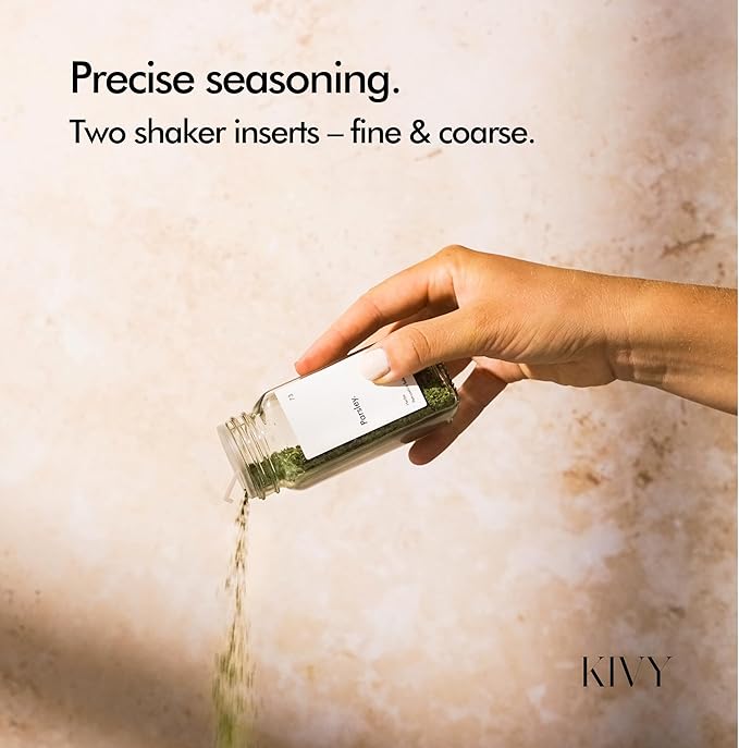 KIVY Glass Spice jars with Label & Shaker Lids [24x 4oz] Airtight Seasoning Containers for Cabinet & Drawer - Empty Spice Bottles - Seasoning jars with labels - Spice jars with stainless steel lids