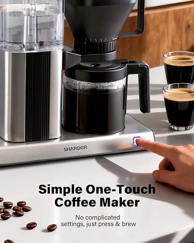 SHARDOR 8-Cup Drip Coffee Maker with Reusable Filter and Glass Coffee Pot，Black and Sliver