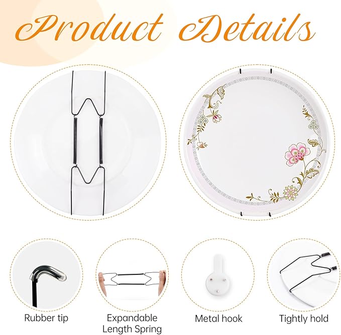 Bilillo 3 Pack Plate Hangers for The Wall, Suitable for 6''-8'' Decorative Plate,Invisible Heavy Duty Wire Plate Holder with Wall Hooks, Plate Hangers for Displaying Plates, Platter, Dish (Black)
