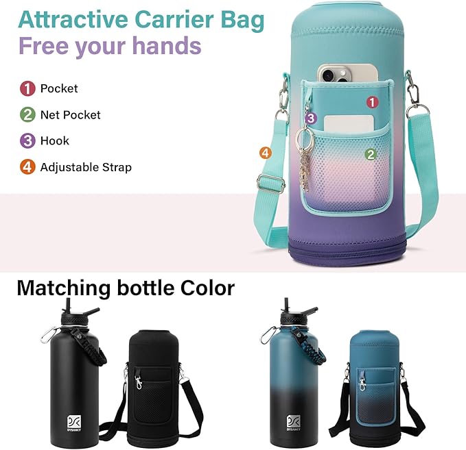 DYSANKY Insulated Water Bottle | Thickened Stainless Steel for Gym and Hiking with Straw, Carrier Bag, Handle Strap | BPA-Free 87 oz