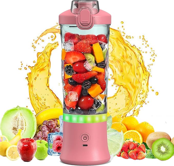 Portable Blender for Smoothies Shakes Juice, 20 Oz for Gym Home Office Travel, Personal Small Mini Glass Mixer, with 6 Blades 150W USB Rechargeable Electric Handheld Blender Cup Bottle