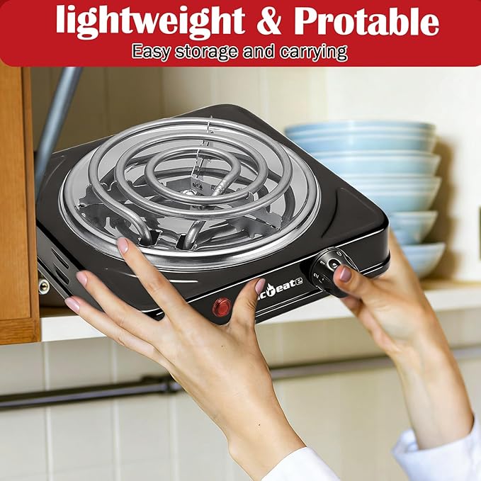 Vivicreate Electric Hot Plate, Portable Countertop Electric Cooktop, Adjustable Temperature Control, 110V Extra Burner for Apartment, Dorm, RV, Small Kitchen (Single Coil Burner)