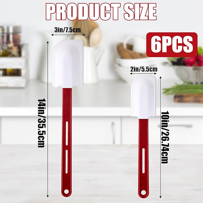 6 Pcs Rubber Spatulas Silicone Heat Resistant, 10 Inch 14 Inch Commercial High Temp Silicone Spatula Set with Long Handle, Nonstick Rubber Scrapers for Kitchen Use Cooking Mixing Frying Baking Utensil