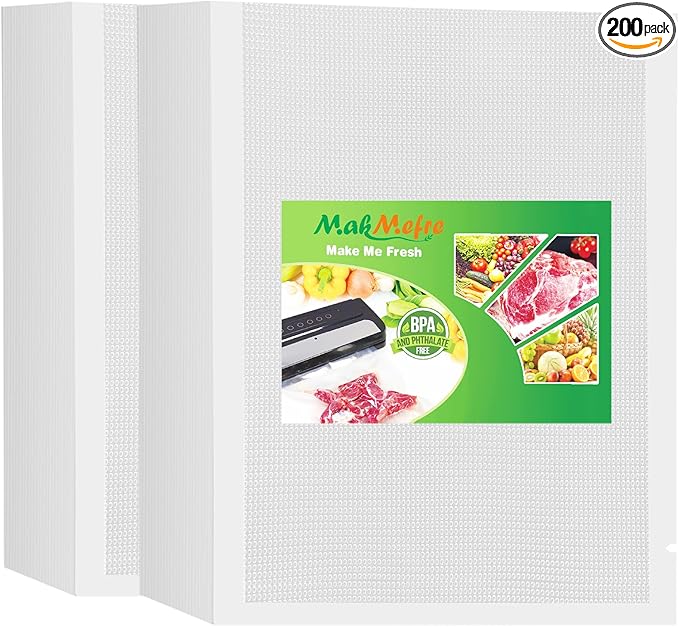 MakMeFre 200 Plus Quart Size 10" x 13" Vacuum Sealer Bags with BPA Free and Heavy Duty,Great for Food Storage Vaccume Sealer PreCut Bag