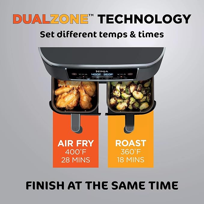 Ninja Foodi 6-in-1 2-Basket Air Fryer with DualZone Technology, 8-Quart Capacity, Dark Grey Stainless Finish (Renewed)