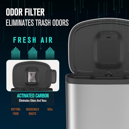 13 Gallon/50L Trash Can with Foot Pedal, Stainless Steel Garbage Can with Soft-Close Lid, Garbage Bin Exquisite Oval Shape Cover Hands-Free for Kitchen, Bathroom, Office