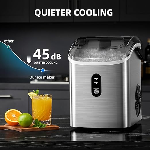 Antarctic Star Nugget Ice Maker Countertop, Soft Chewable Ice, Portable Sonic Ice Maker with Basket and Scoop, Removable Top Cover, Auto-Cleaning for Home/Party/RV/Camping (Stainless Steel Silver)
