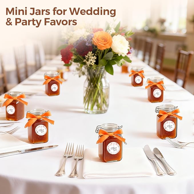 ComSaf Set of 6 Square Glass Jars with Airtight Lids (8 Oz), Pantry Canisters for Spices, Jams, & Herbs, Wire Clamp Jar for Overnight Oats, Pickling, Favors, Includes Labels & Funnel