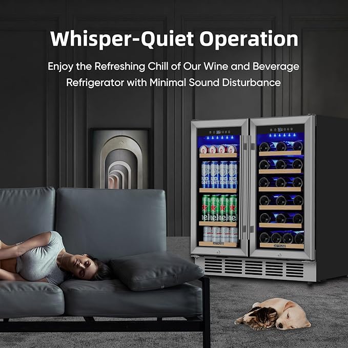 ORYMUSE Wine and Beverage Refrigerator 30 Inch, Beverage Fridge Dual Zone with Upgraded Cooling, Wine Beverage Cooler Built-in or Freestanding, 30 Bottles and 110 Cans Large Capacity