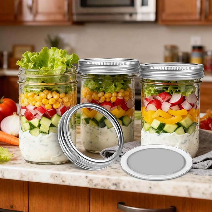 Palksky Stainless Steel Wide Mouth Canning Lids and Rings, Airtight/Rustproof Mason Jar Lids with Bands Set of 4