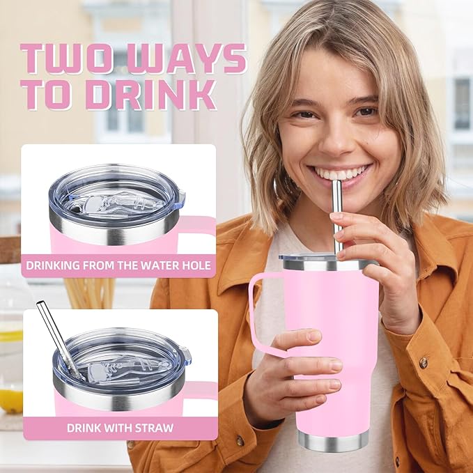 20 oz Tumbler with Handle Stainless Steel Insulated Coffee Mug Tumbler with Lid and Straw Double Wall Vacuum Insulated Coffee Mug Leak Proof Travel Mug Tumbler for Hot and Cold Drink (Mix Color-5)