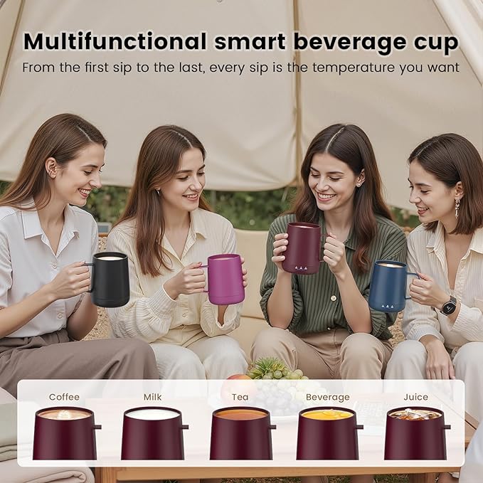 Smart Self Heating Coffee Mug,14oz Temperature Control Coffee Mug,Hot up to 150°F,Rechargeable Heated Coffee Mug,Up to 6H Battery Life,Coffee Cup Warmer,Great Gift for Coffee Lovers,Dad,Mom (Claret)