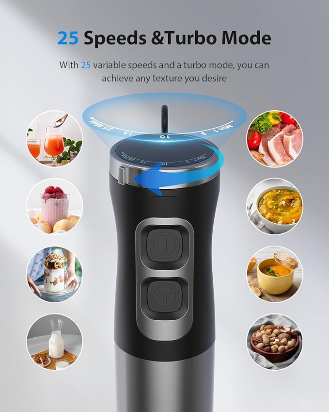1000W Powerful Immersion Blender Handheld, 2025 New Update Hand Blender with 25-Speed and Heavy-Duty Copper Motor