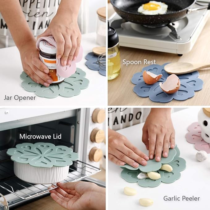 Set of 4 Silicone Trivet Mat - Hot Pot Holder Pads for Table & Countertop - Non-Slip & Heat Resistant Modern Kitchen Trivet for Dishes, Pots & Pans, Merlot Red