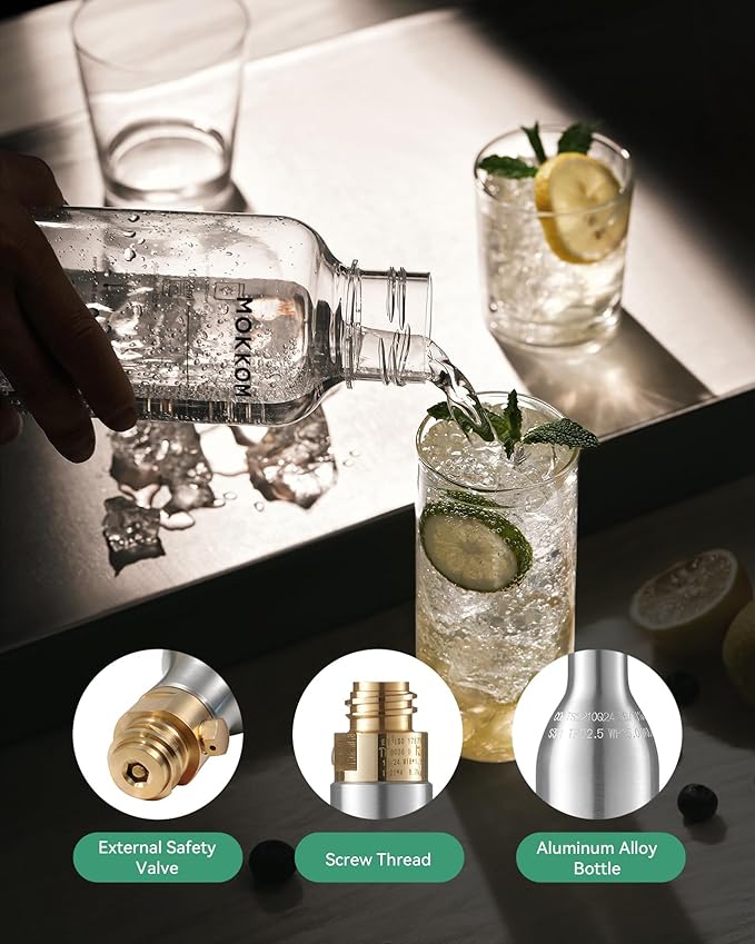 MOKKOM CO2 Cylinder for Soda Maker, CO2 Exchange Canister, Threaded Style, Compatible with All 'Screw-In' Sparkling Water Makers, Carbonates Any Drink with CO2 Tanks Gas Refill Cylinder (1PCS)