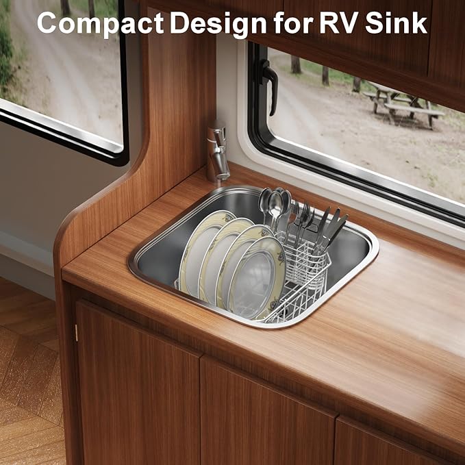 GSlife Mini in Sink Dish Drying Rack - Stainless Steel Small Dish Drainer for RV Kitchen Apartment Sink, 9.5" W x 13.4" L
