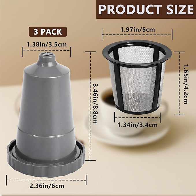 Reusable Coffee Filter Compatible with Keurigg My K Cup B30 B40 B50 B60 B70 K10 MINI Plus K15 K40/45 K55 K60/65 K70/75/79 Series 5048 Old Mode Grey by Podoy (3 Pack)