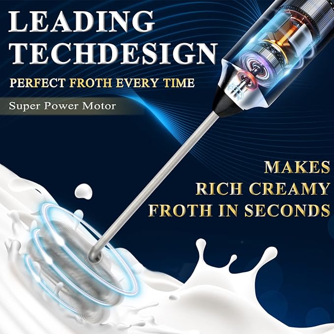 Electric Double Whisk Milk Frother Handheld Black USB Rechargeable Drink Mixer, 3 Speeds Adjustable Electric Whisk Foam Maker Detachable for Coffee, Lattes, Matcha, Hot Chocolate
