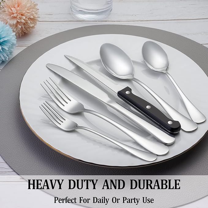 72 Pcs Silverware Set with Steak Knives Service for 12,Stainless Steel Flatware Set,Mirror Polished Cutlery Utensil Set,Home Kitchen Eating Tableware Set,Include Fork Knife Spoon Set,Dishwasher Safe