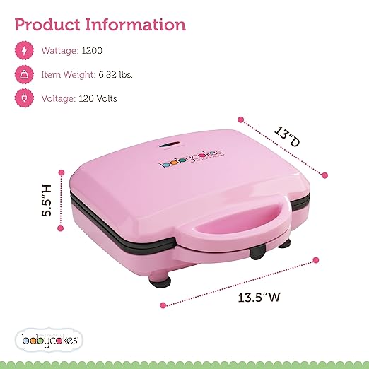 Babycakes Full Size 12 Cupcake Maker - Kitchen Appliance with Nonstick Coating & Latching Handle - Machine for Full-Sized Cupcakes - Includes Manual with Cupcake Recipes