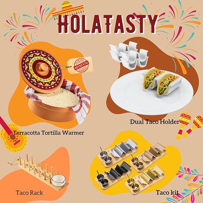 HolaTasty Taco Holder Kit - 2 Pack (Value Pack), 3-in-1 Taco Set of 2-6 Slots, Fancy Taco Presentation Rack Plate for Taco Tuesday Bar Party, Gifts for Taco Lover Cinco De Mayo Events - Rose Gold