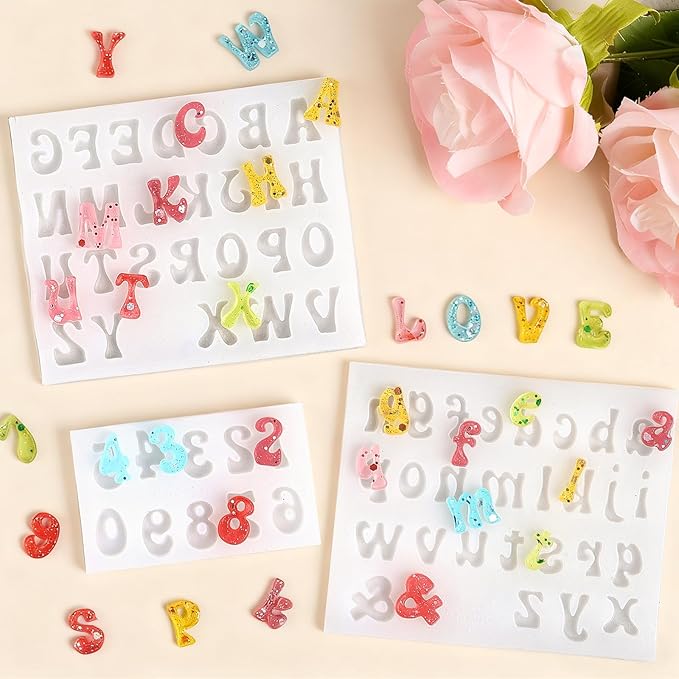 3 PCS Silicone Letter Molds, Non-Stick Number and Letter Fondant Molds for Chocolate, Candy, Cake Decoration, Cupcake Topper