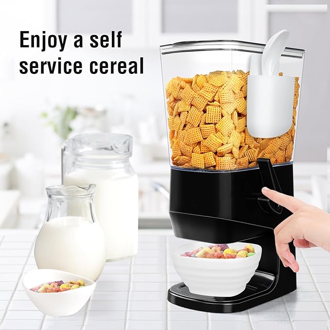Cereal Dispenser Countertop Wath Bowls and Spoons Cereal Containers Storage for Pantry Snack Organizer Dry Food Storage Container with Lid for Kitchen Organization Oatmeal Nut Granol（Black 2 pack ）