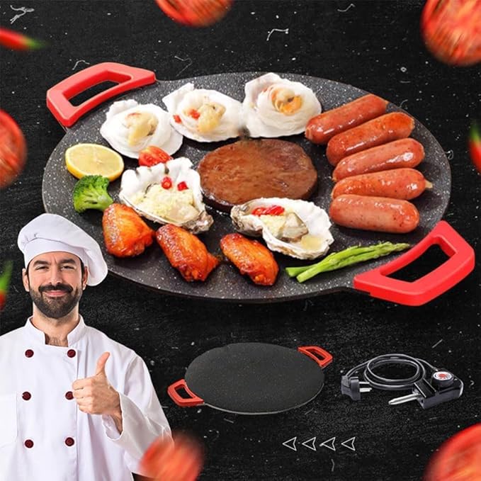 Non-Stick Electric Indoor Grill Pan, 11-15.74in Electric Griddle Nonstick, Multi-functional Korean Electric Indoor Grill, Smokeless Portable Electric Gril (36cm/15in)